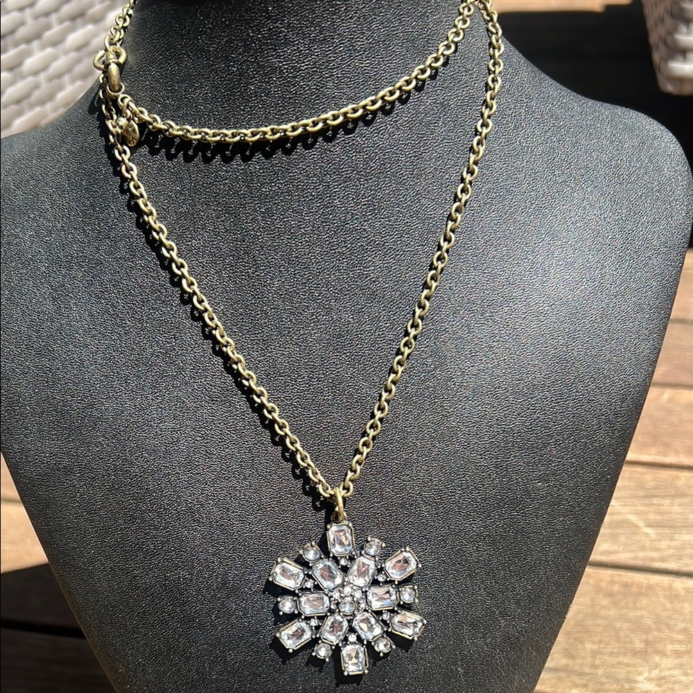J. Crew Vintage Gold & Silver Rhinestone Sparkly Necklace with Starburst Pendant